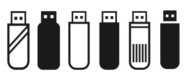 Flash Disk Simgesi Vektör İllüstrasyonu. Düz Flash Sürücü Simgesi
