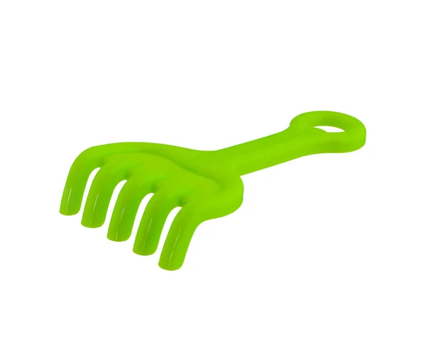 Children Beach Toys Green Rake Isolated White Background Clipping Path — Stock Photo, Image