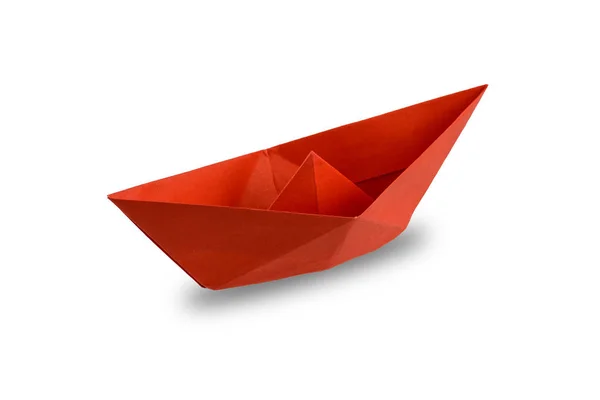 Origami Barco Papel Rojo Barco Aislado Sobre Fondo Blanco Con — Foto de Stock