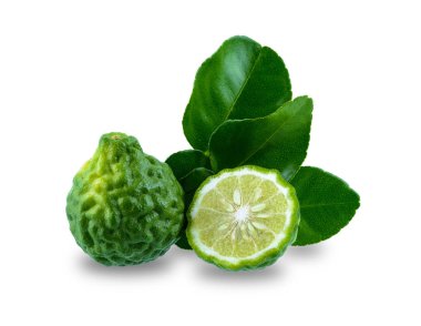 kırpma yolu ile beyaz arka plan üzerinde izole yaprak taze bergamot meyve
