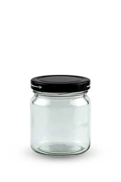 Close Shape Glass Canister Jar Black Cap Isolated White Background — Stock Photo, Image