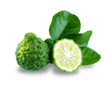 kırpma yolu ile beyaz arka plan üzerinde izole yaprak taze bergamot meyve