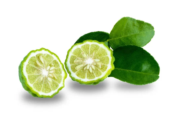 Verse Bergamot Fruit Met Blad Geïsoleerd Een Witte Achtergrond Met — Stockfoto