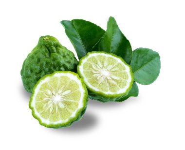 kırpma yolu ile beyaz arka plan üzerinde izole yaprak taze bergamot meyve