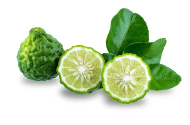 kırpma yolu ile beyaz arka plan üzerinde izole yaprak taze bergamot meyve