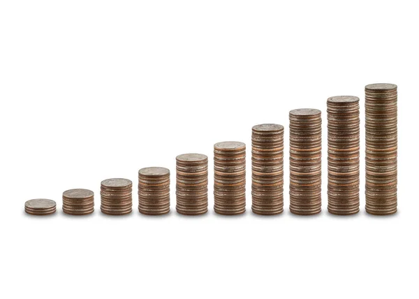 Coin Stacks Graph Isolated White Background Clipping Path — Stock Photo, Image