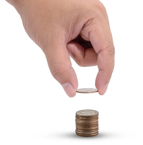 Saving Money Concept Preset Male Hand Holding Money Coin Stack — Stock Photo, Image