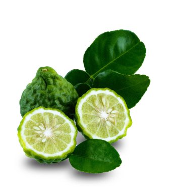 kırpma yolu ile beyaz arka plan üzerinde izole yaprak taze bergamot meyve