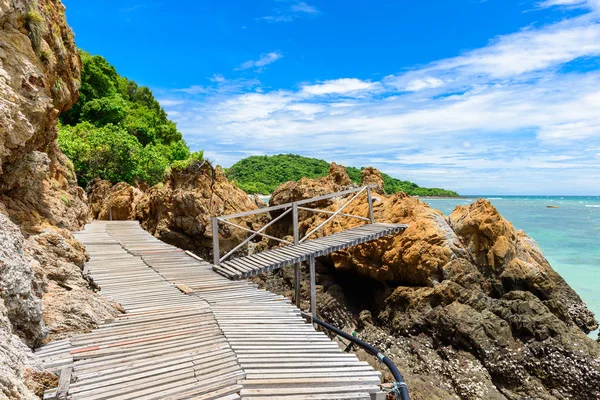 Trätrottoar Klippkust Och Vit Sand Strand Med Blå Havet Kohkham — Stockfoto