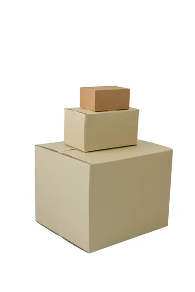 Boîtes Carton Différentes Tailles Boîtes Empilées Isolées Sur Fond Blanc — Photo
