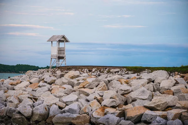 Vit Trä Tower Observation Gamla Små Slutet Vägen Vid Khao — Stockfoto