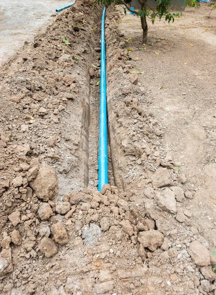 Wasserleitungen Verlegen Baustelle Wohngebiet — Stockfoto