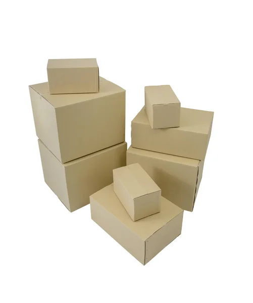 Картонные Коробки Разных Размеров Укладываемые Коробки Изолированные Белом Фоне Контуром — стоковое фото