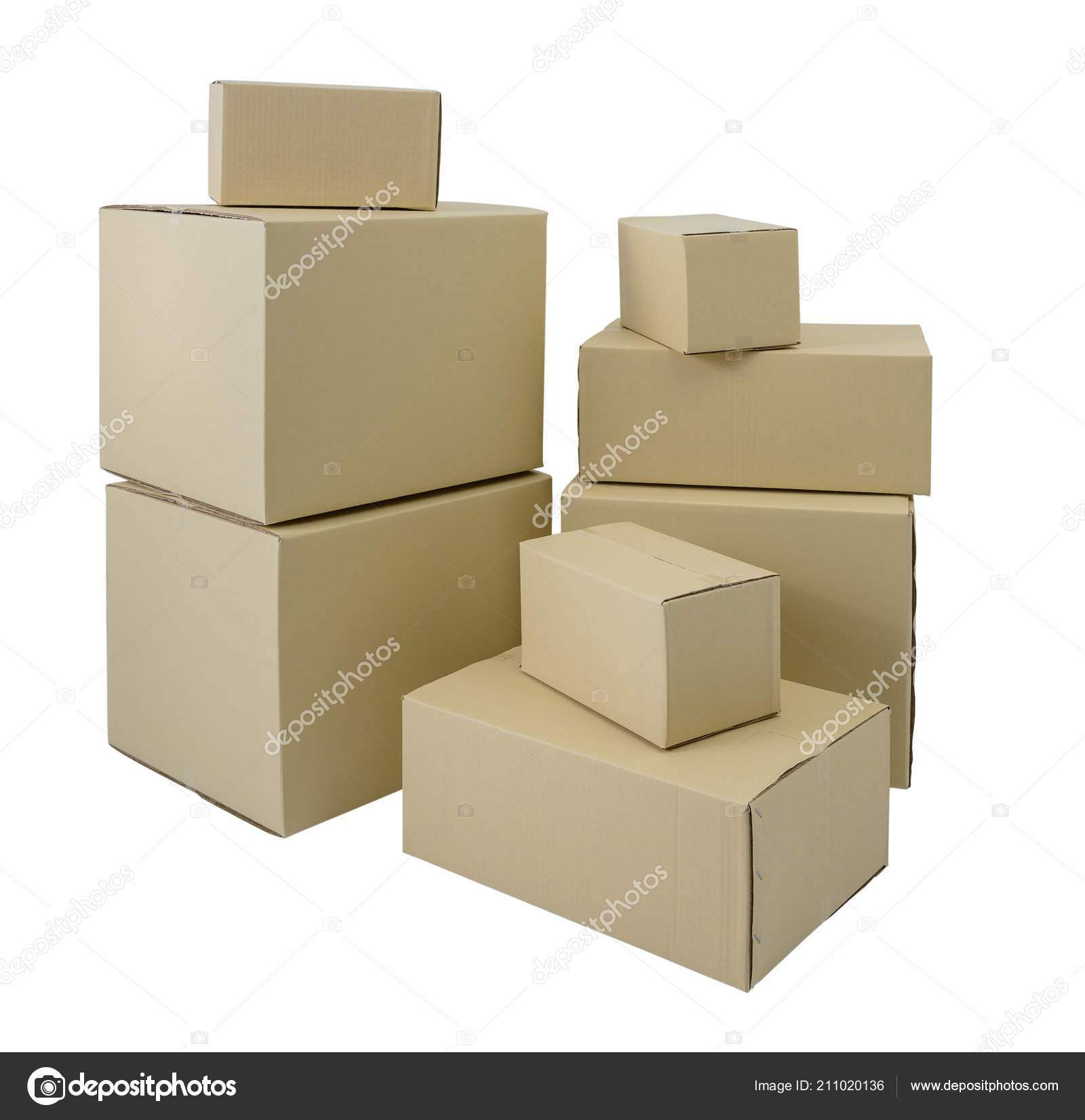 cardboard boxes different sizes stacked boxes isolated white
