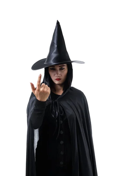 Fekete Ijesztő Boszorkány Halloween Jelmez Állandó Kalap Becky Küszöbár Ujját — Stock Fotó
