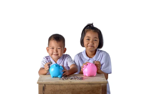 Mignon Asiatique Pays Garçon Fille Uniforme Scolaire Mettre Des Pièces — Photo