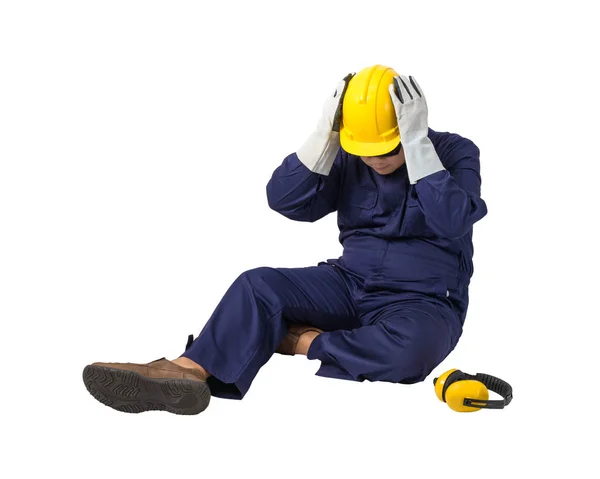 Trabajador Traje Mecánico Con Casco Orejeras Guantes Protección Gafas Seguridad — Foto de Stock