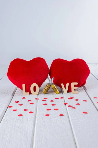 Valentines Day Background Red Heart Shape Wooden Letters Word Love — Stock Photo, Image