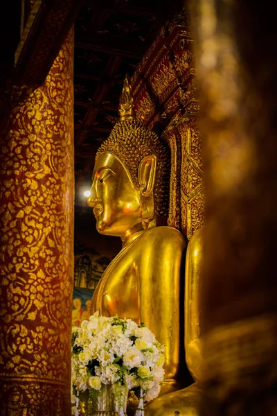 Detalhe Estátua Buda Templo Famoso Templo Wat Phumin Província Nan — Fotografia de Stock