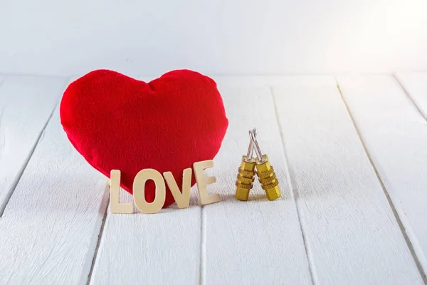 Φόντο Ημέρα Του Αγίου Βαλεντίνου Κόκκινο Καρδιά Σχήμα Ξύλινα Γράμματα — Φωτογραφία Αρχείου
