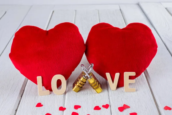 День Святого Валентина Фону Форми Серця Червоний Дерев Яні Листи — стокове фото
