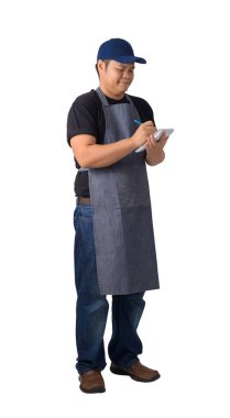 emir alan ve izole kırpma yolu ile beyaz arka plan üzerinde notu oluşturma garson