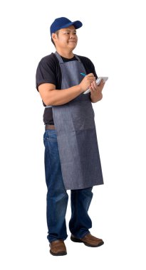 emir alan ve izole kırpma yolu ile beyaz arka plan üzerinde notu oluşturma garson