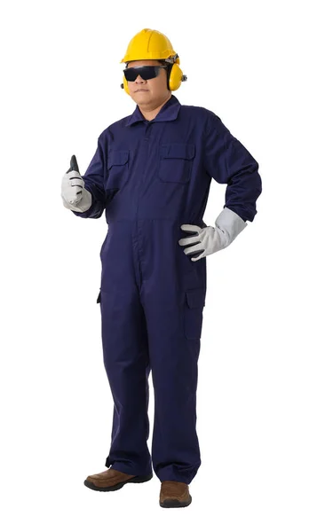 Volledige lichaam portret van een werknemer in Mechanic Jumpsuit geïsoleerd op — Stockfoto