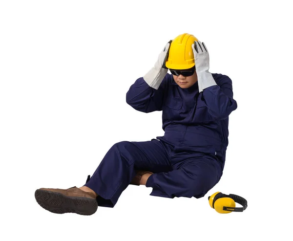 Worker in Mechanic Jumpsuit had an accident at work isolated on — Stock Photo, Image