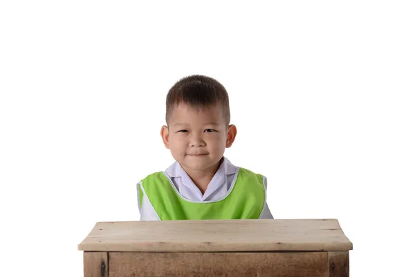 Retrato de ásia menino no escola uniforme isolado no branco backgr — Fotografia de Stock