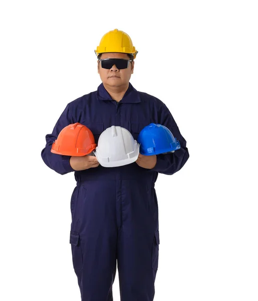 Portret van een werknemer in Mechanic Jumpsuit geïsoleerd op witte achterzijde — Stockfoto