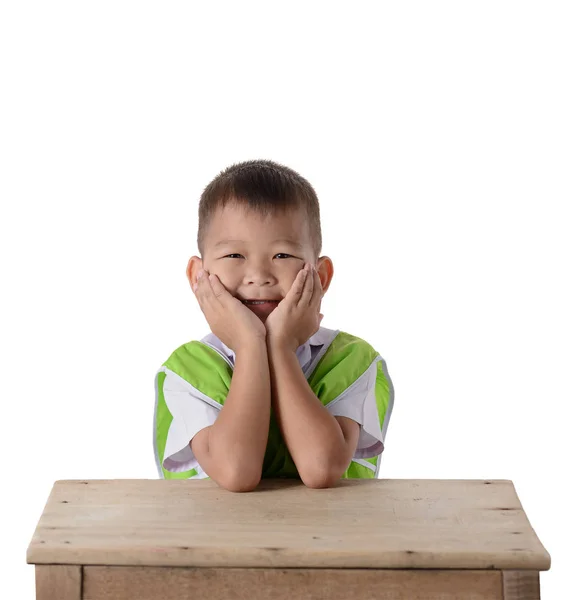 Retrato de ásia menino no escola uniforme isolado no branco backgr — Fotografia de Stock