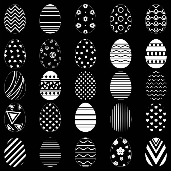 Коллекция Пасхальных Яиц Плоская Иконка Дизайн Узором Черном Фоне Vector — стоковый вектор