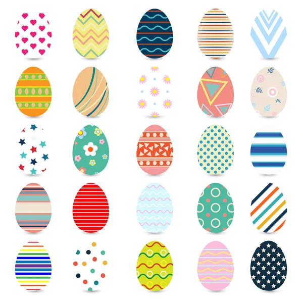 Collection Easter Eggs Different Texture Pattern Isolated White Background Spring — Stock Vector