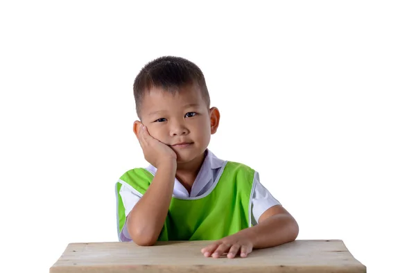 Ritratto di asiatico ragazzo in scuola uniforme isolato su bianco backgr — Foto Stock