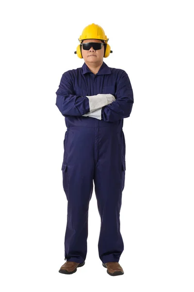 Full body portrait of a worker in Mechanic Jumpsuit isolated on — Stock Photo, Image