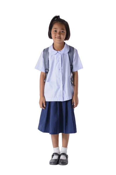 Retrato de asiático menina no escola uniforme isolado no branco backg — Fotografia de Stock