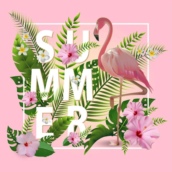 Trendige Tropische Sommerblumen Blätter Flamingo Shirt Mode Grafik Exotisches Vektordesign — Stockvektor