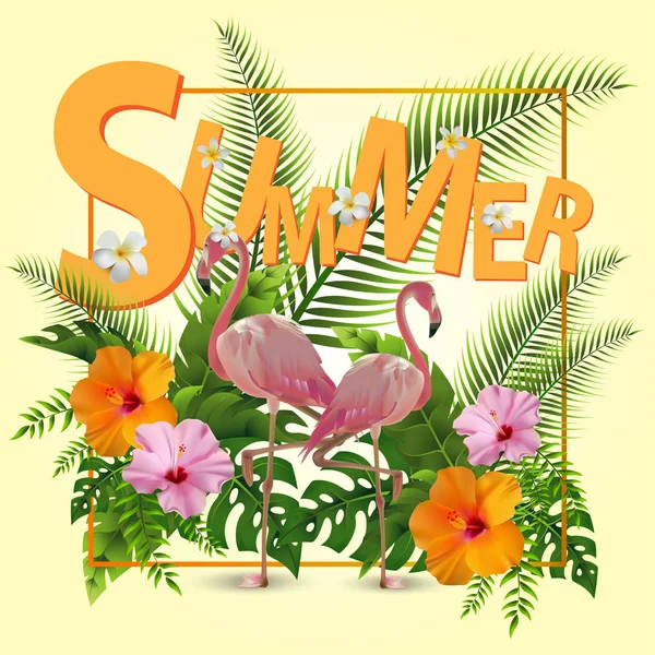 Trendy Summer Tropical Flowers Leaves Flamingo Shirt Fashion Graphic Exotic — Stock Vector