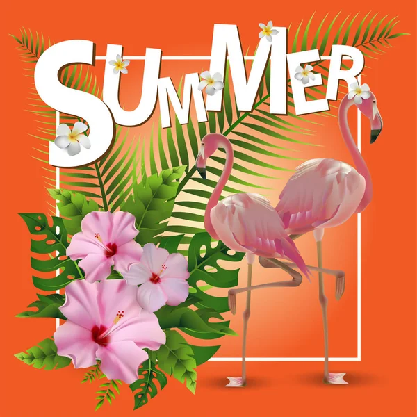 Trendy Summer Tropical Flowers Leaves Flamingo Shirt Fashion Graphic Exotic — Stock Vector