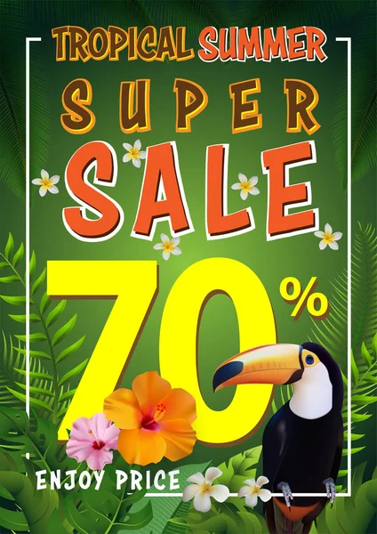 Trendy Tropical Leaves Summer Sale Banner Discount Exotic Jungle Plant — Stock Vector