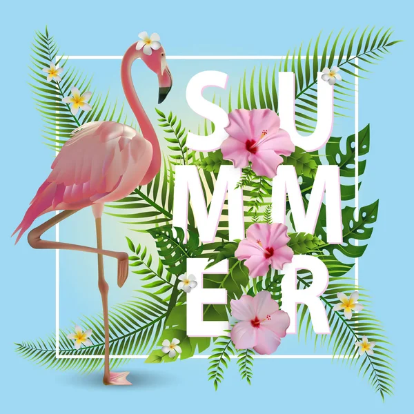Модные Летние Тропические Цветы Листья Фламинго Футболка Мода Графическая Экзотический — стоковый вектор