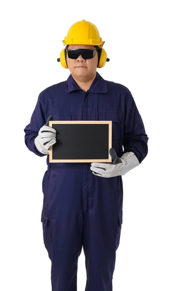 Retrato de cuerpo completo de un trabajador en traje mecánico aislado en —  Fotos de Stock