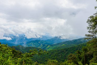 Dağ ve deniz sis sabah görünümü