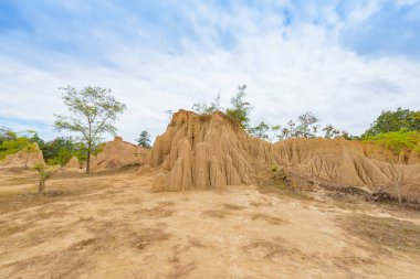 Peyzaj toprak kaplamaların aşınmış kumtaşı sütunlar, sütun ve