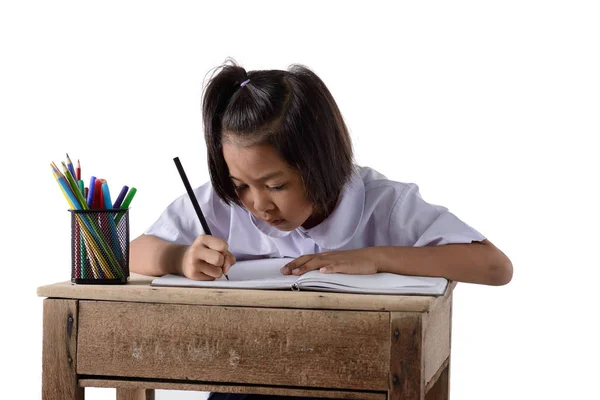 Portré az ázsiai lány iskolai egyenruhát rajz színes p — Stock Fotó
