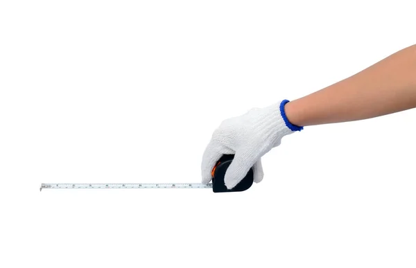 Asian woman worker with protective gloves hand holding Measuring — Stock Photo, Image