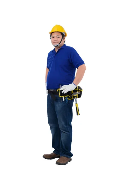 Construction man workers in blue shirt with Protective gloves, h — Stock Photo, Image