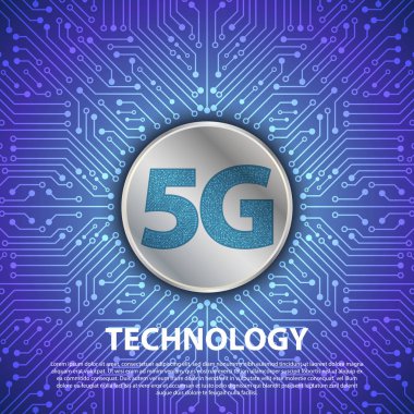 Devre kartı ile 5g teknolojisi arka plan. ağ bağlantısı, en hızlı internet teknolojisi