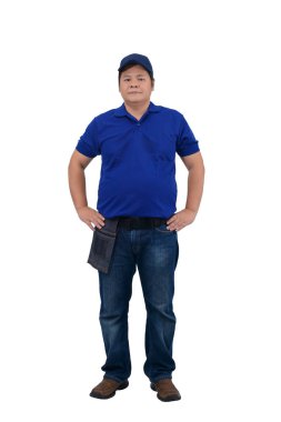 Asya teslimat adam çalışan mavi gömlek ile bel çanta için equi